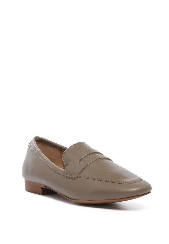 LILIANA Taupe Classic Leather Penny Loafers - Tigbuls Variety Fashion