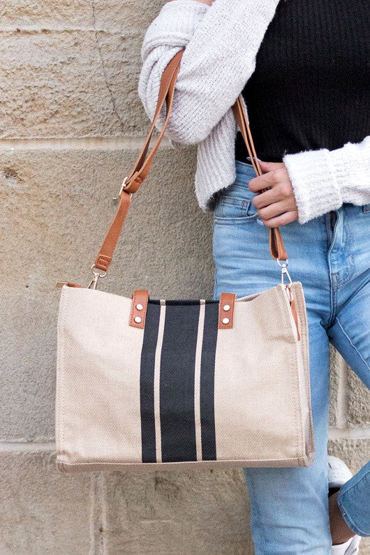 Canvas Stripe Tote - Tigbul's Variety Fashion Shop