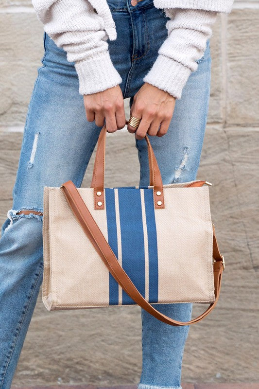 Canvas Stripe Tote - Tigbul's Variety Fashion Shop