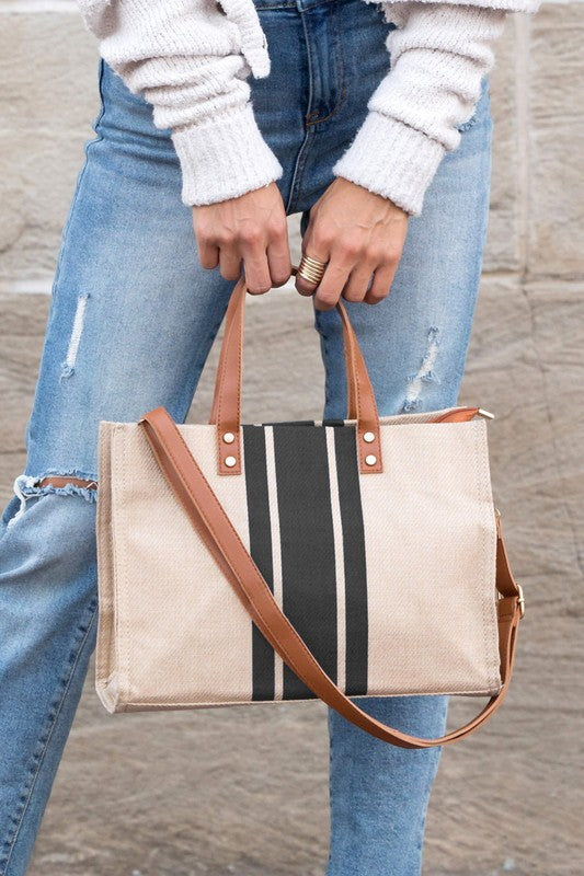 Canvas Stripe Tote - Tigbul's Variety Fashion Shop