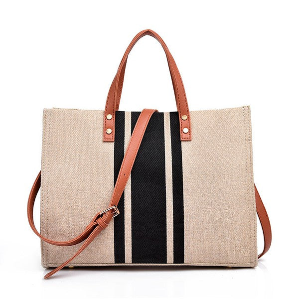 Canvas Stripe Tote - Tigbul's Variety Fashion Shop