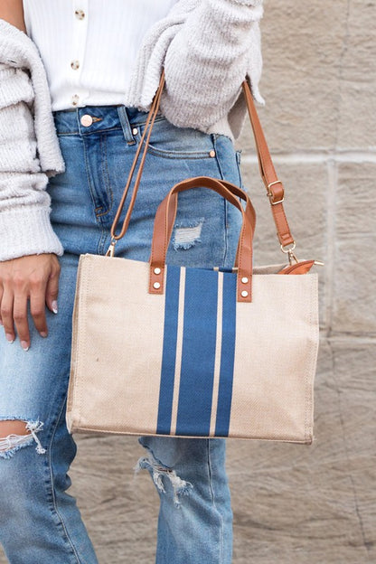 Canvas Stripe Tote - Tigbul's Variety Fashion Shop