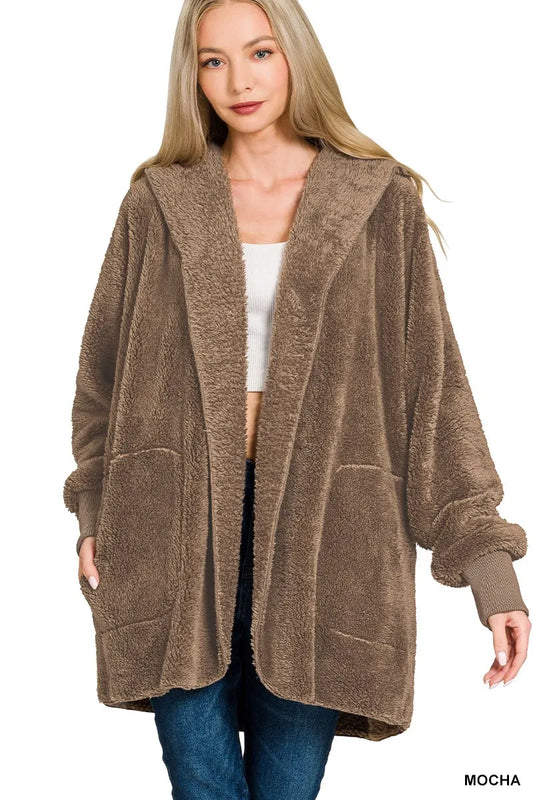Zenana Hooded Faux Fur Jacket with Pockets - Tigbul's Variety Fashion Shop