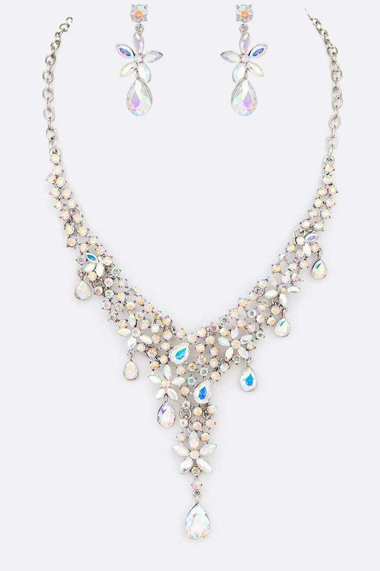 Crystal Teardrop Statement Bridal Necklace Set - Tigbul's Variety Fashion Shop