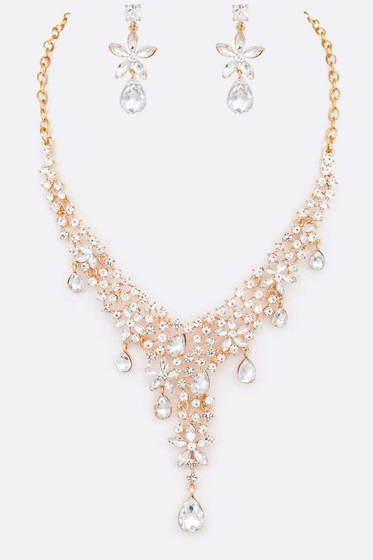 Crystal Teardrop Statement Bridal Necklace Set - Tigbul's Variety Fashion Shop