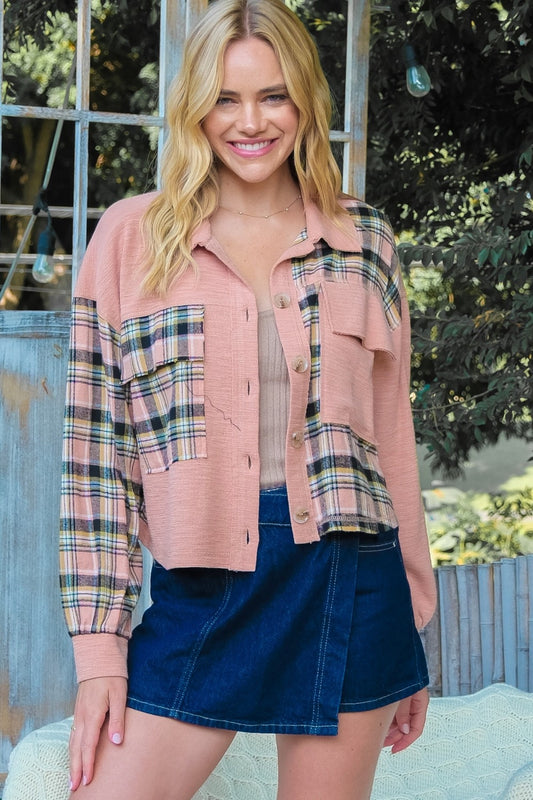 Hailey & Co Plaid Mixed Cropped Jacket - Tigbul's Variety Fashion Shop