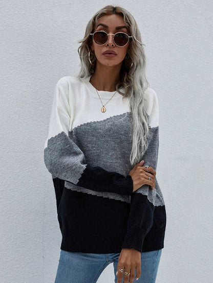 Women's Long Sleeve Round Neck Sweater - Tigbul's Variety Fashion Shop