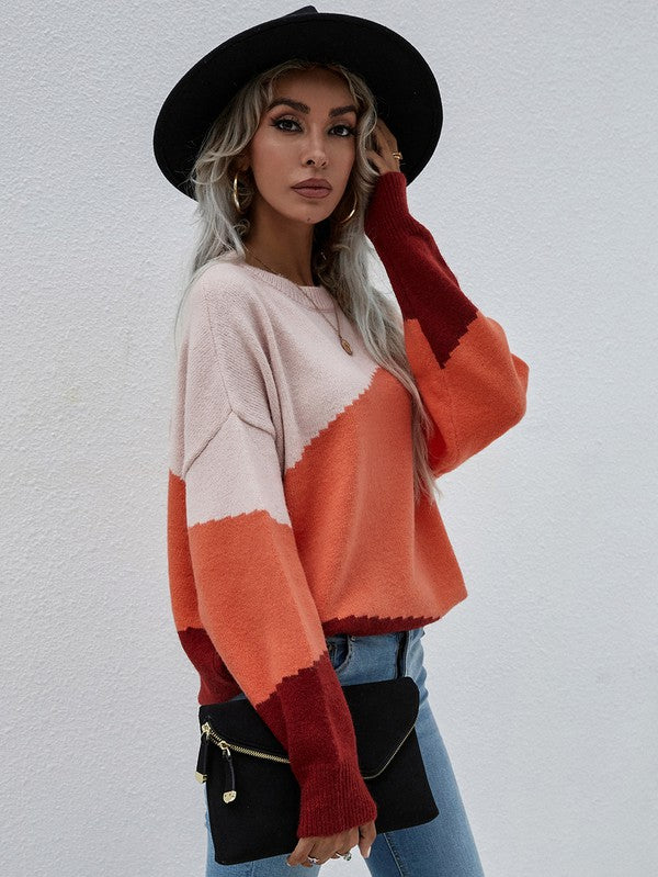 Women's Long Sleeve Round Neck Sweater - Tigbul's Variety Fashion Shop