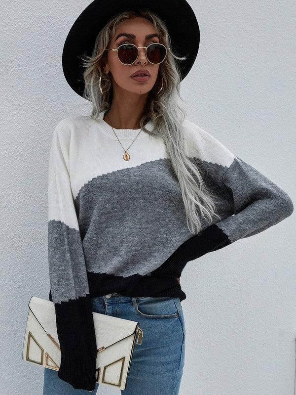 Women's Long Sleeve Round Neck Sweater - Tigbul's Variety Fashion Shop