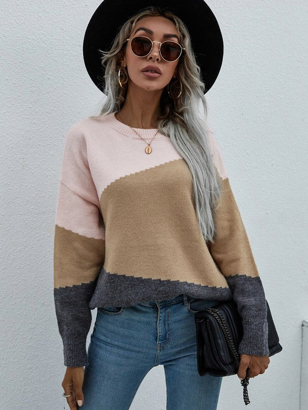 Women's Long Sleeve Round Neck Sweater - Tigbul's Variety Fashion Shop