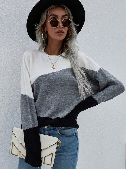 Women's Long Sleeve Round Neck Sweater - Tigbul's Variety Fashion Shop
