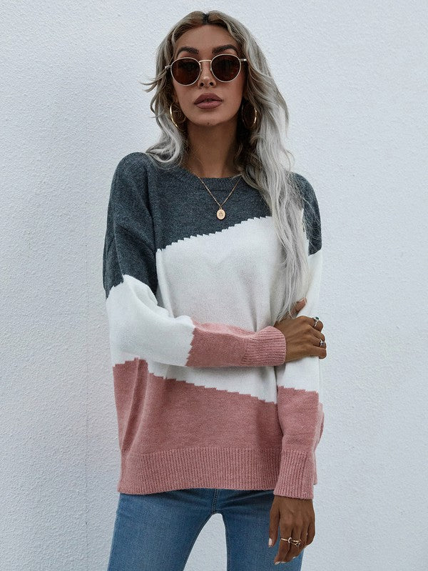 Women's Long Sleeve Round Neck Sweater - Tigbul's Variety Fashion Shop