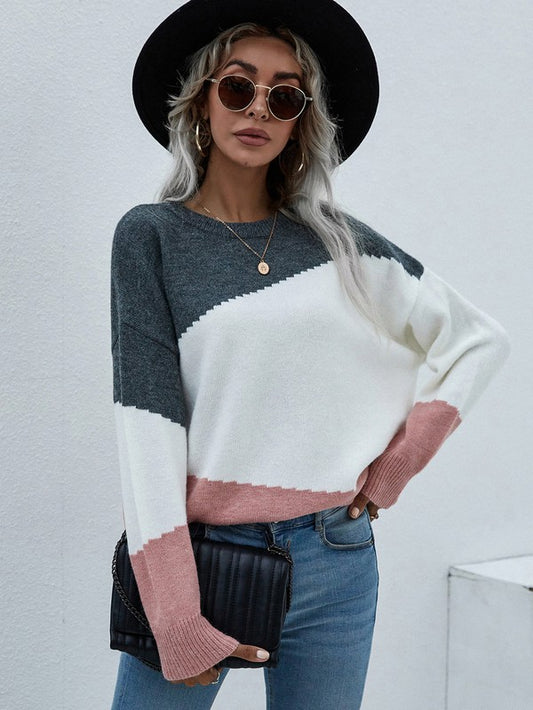 Women's Long Sleeve Round Neck Sweater - Tigbul's Variety Fashion Shop
