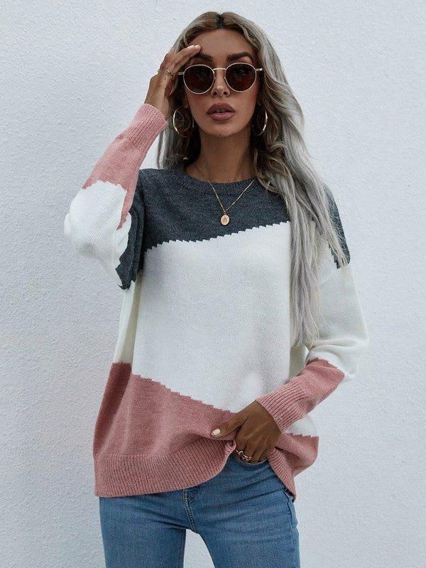 Women's Long Sleeve Round Neck Sweater - Tigbul's Variety Fashion Shop