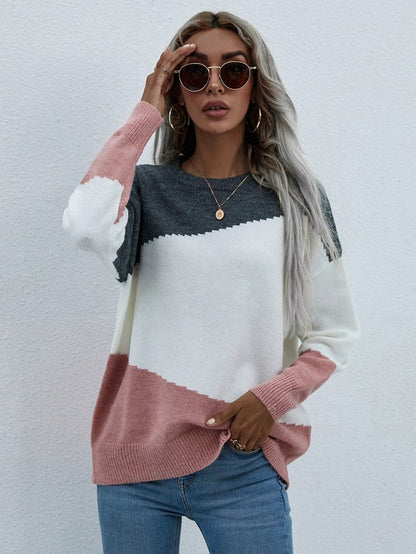 Women's Long Sleeve Round Neck Sweater - Tigbul's Variety Fashion Shop