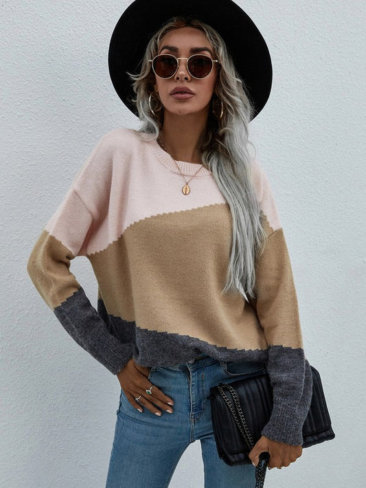 Women's Long Sleeve Round Neck Sweater - Tigbul's Variety Fashion Shop
