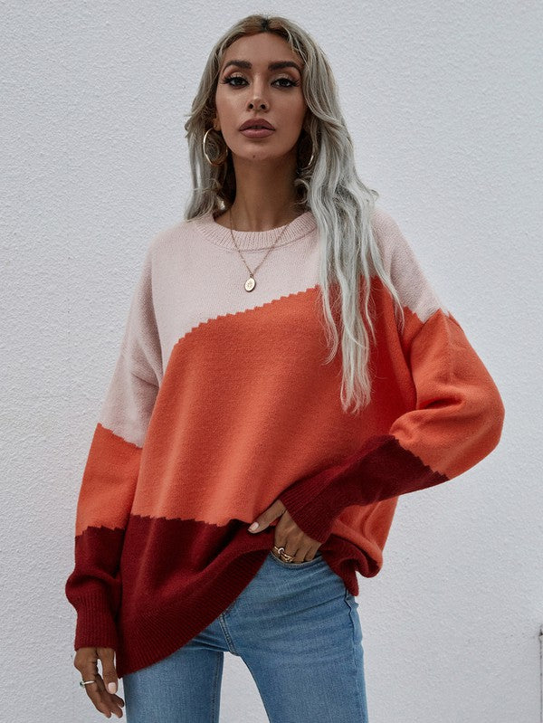 Women's Long Sleeve Round Neck Sweater - Tigbul's Variety Fashion Shop