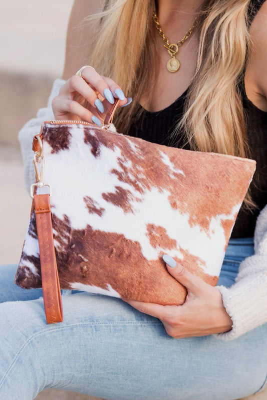 Faux Fur Cow Animal Print Clutch - Tigbul's Variety Fashion Shop