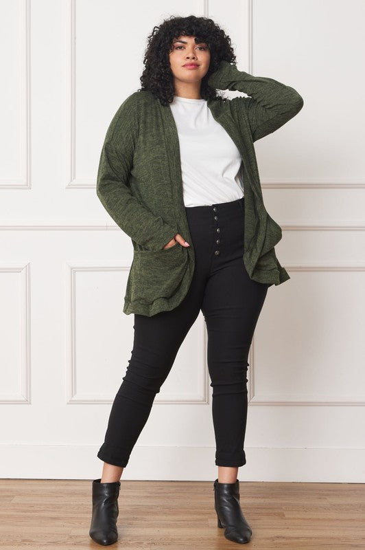 Plus Solid Drape Pocket Cardigan - Tigbul's Variety Fashion Shop