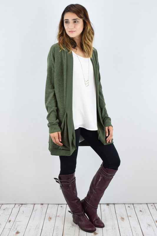 Plus Solid Drape Pocket Cardigan - Tigbul's Variety Fashion Shop