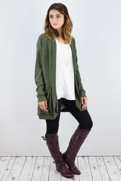 Plus Solid Drape Pocket Cardigan - Tigbul's Variety Fashion Shop