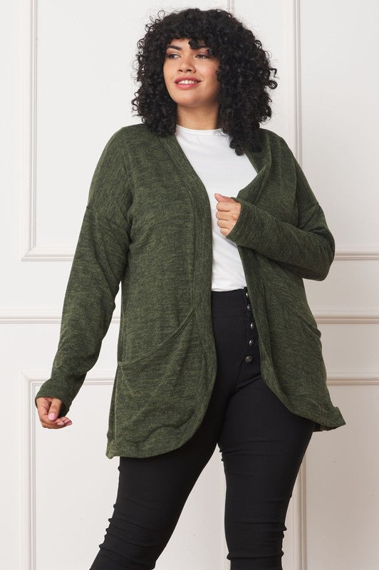 Plus Solid Drape Pocket Cardigan - Tigbul's Variety Fashion Shop