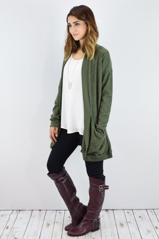 Plus Solid Drape Pocket Cardigan - Tigbul's Variety Fashion Shop