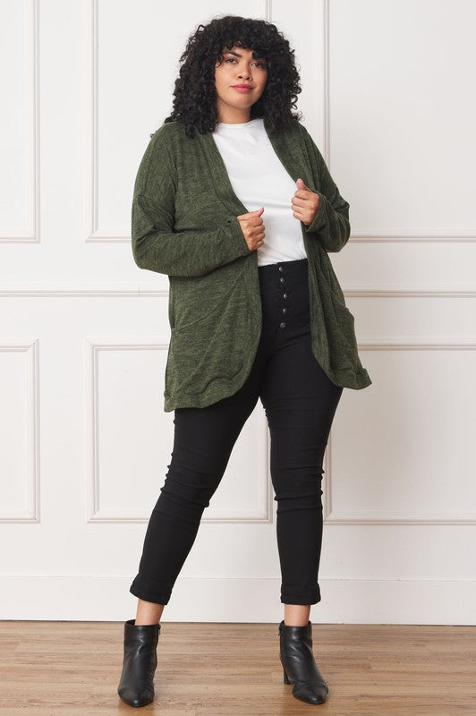 Plus Solid Drape Pocket Cardigan - Tigbul's Variety Fashion Shop