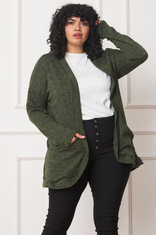 Plus Solid Drape Pocket Cardigan - Tigbul's Variety Fashion Shop