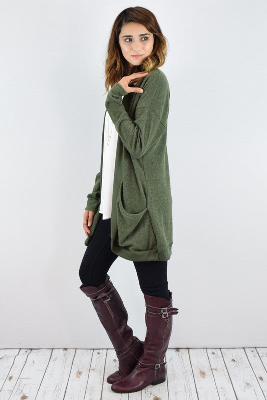 Plus Solid Drape Pocket Cardigan - Tigbul's Variety Fashion Shop