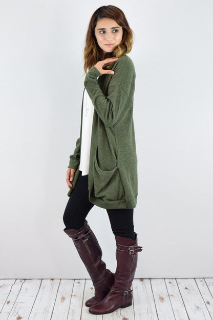 Plus Solid Drape Pocket Cardigan - Tigbul's Variety Fashion Shop