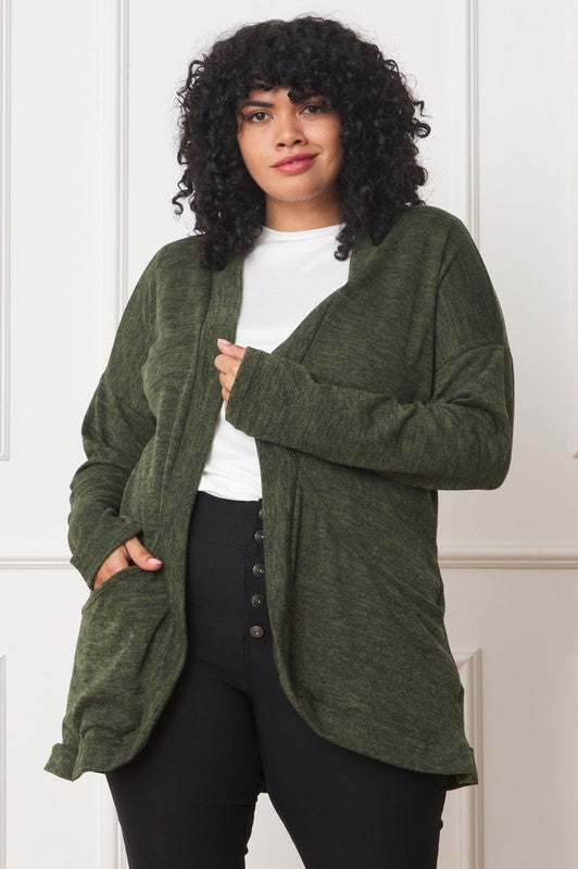 Plus Solid Drape Pocket Cardigan - Tigbul's Variety Fashion Shop