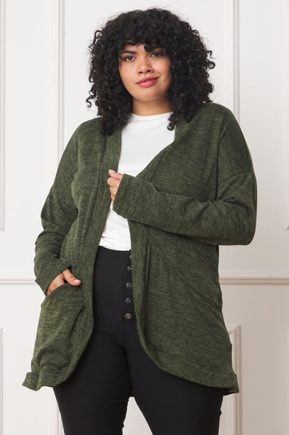 Plus Solid Drape Pocket Cardigan - Tigbul's Variety Fashion Shop