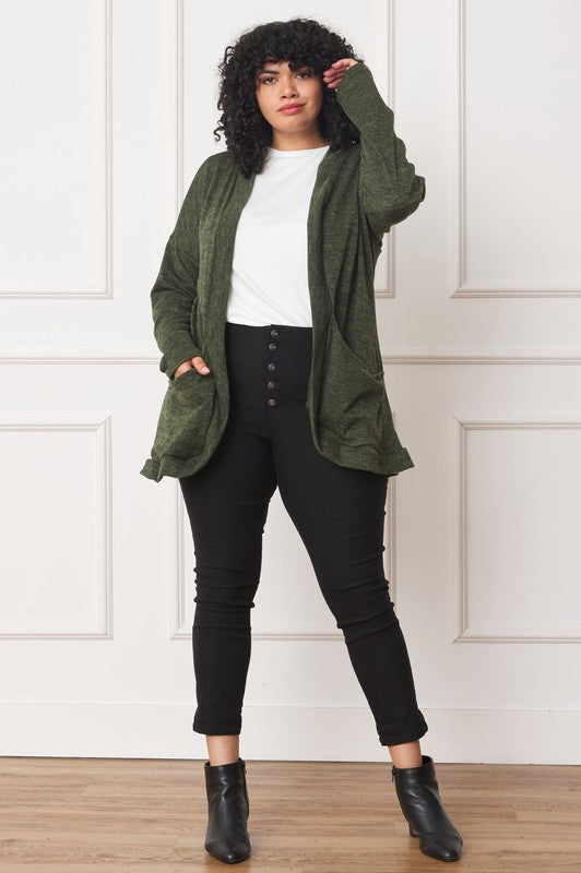 Plus Solid Drape Pocket Cardigan - Tigbul's Variety Fashion Shop