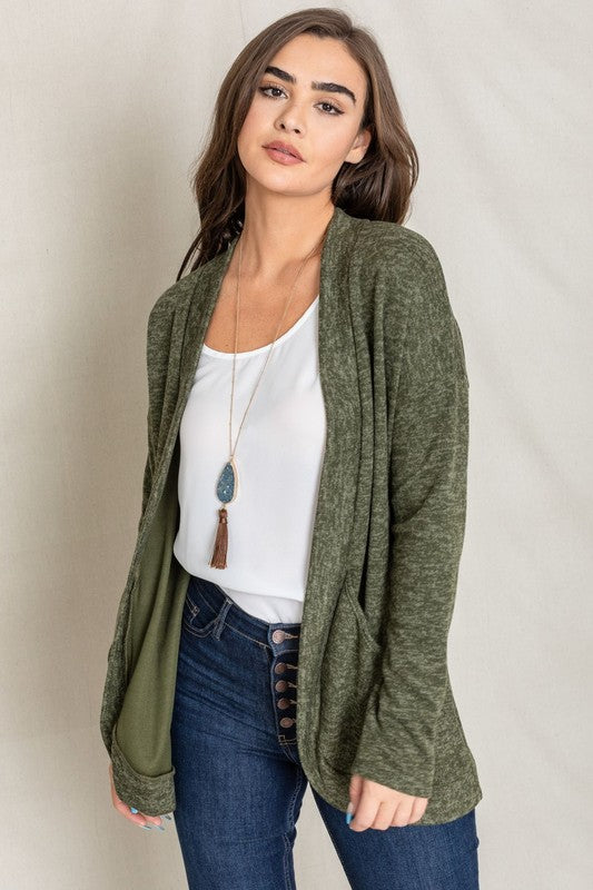 Plus Solid Drape Pocket Cardigan - Tigbul's Variety Fashion Shop