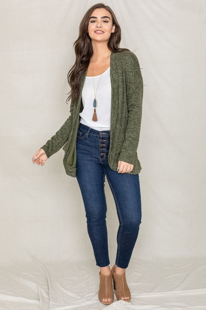 Plus Solid Drape Pocket Cardigan - Tigbul's Variety Fashion Shop