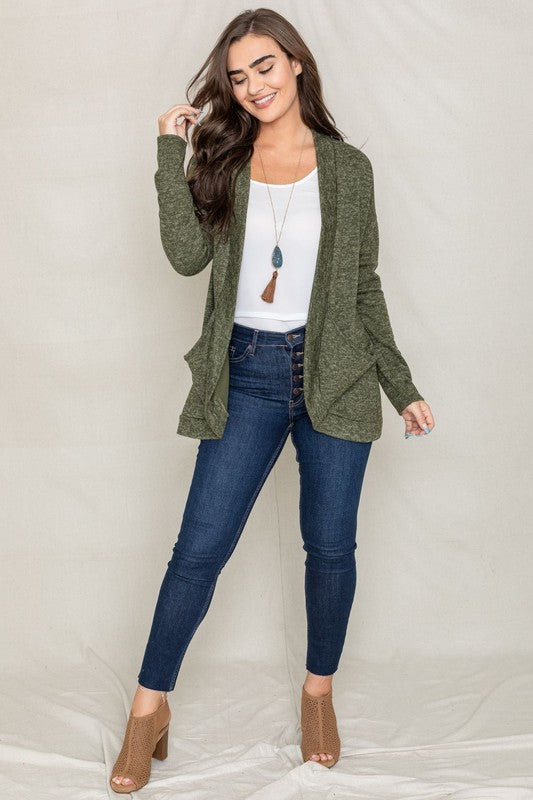 Plus Solid Drape Pocket Cardigan - Tigbul's Variety Fashion Shop