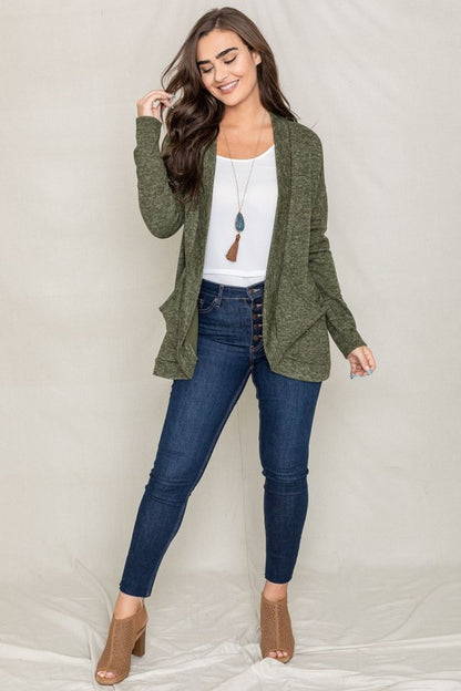 Plus Solid Drape Pocket Cardigan - Tigbul's Variety Fashion Shop