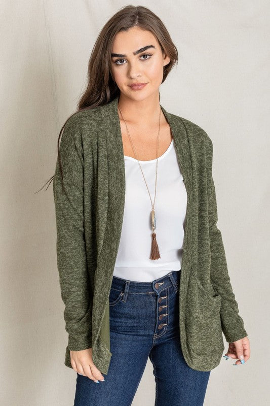 Plus Solid Drape Pocket Cardigan - Tigbul's Variety Fashion Shop