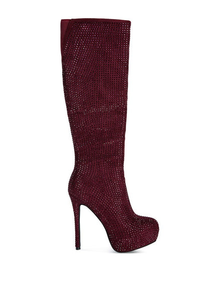Nebula Rhinestone Embellished Stiletto Calf Boots - Tigbuls Variety Fashion