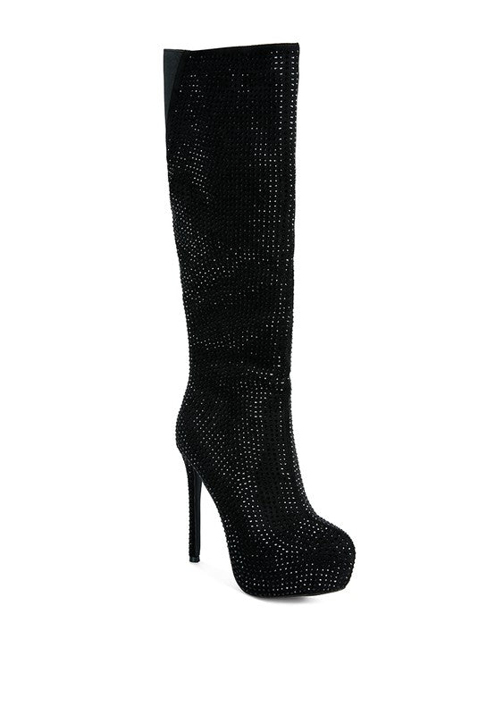 Nebula Rhinestone Embellished Stiletto Calf Boots - Tigbuls Variety Fashion