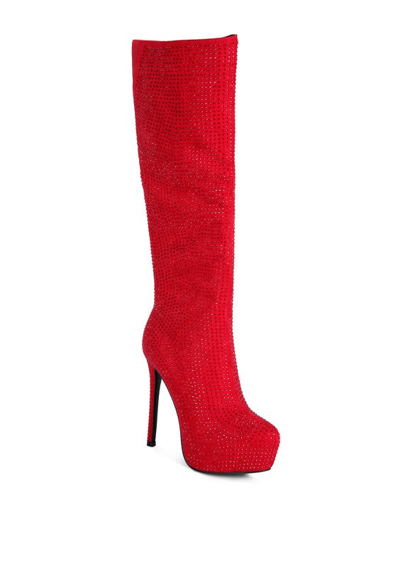 Nebula Rhinestone Embellished Stiletto Calf Boots - Tigbuls Variety Fashion