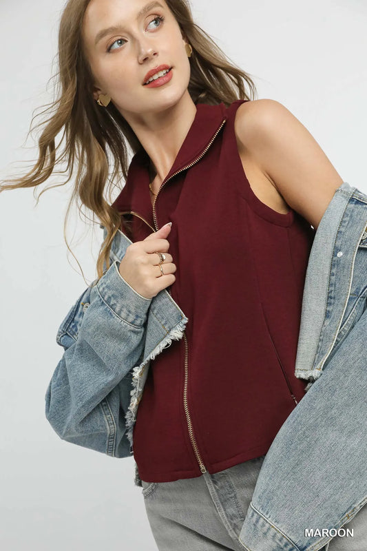 Umgee Zip-Front Fitted Vest with Pockets - Tigbul's Variety Fashion Shop