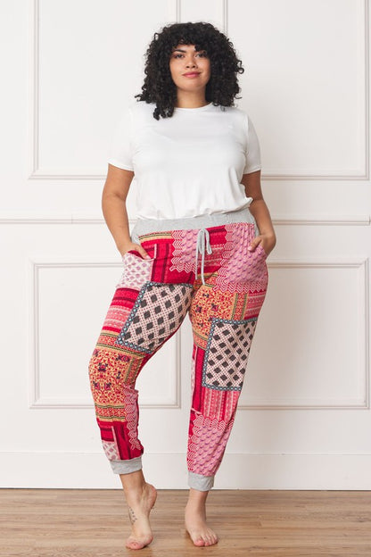 Plus Quilted Print Joggers - Tigbul's Variety Fashion Shop