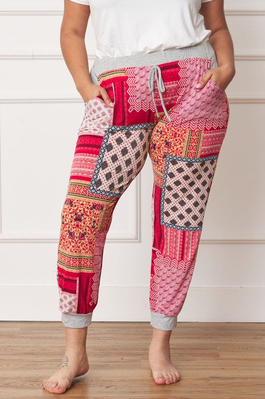 Plus Quilted Print Joggers - Tigbul's Variety Fashion Shop