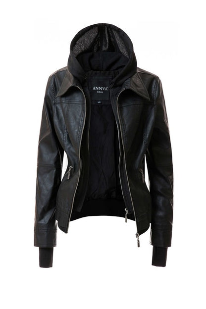 Women's Hooded PU Leather Jacket - Tigbul's Variety Fashion Shop