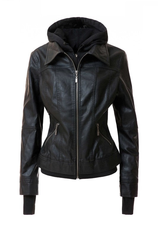 Women's Hooded PU Leather Jacket - Tigbul's Variety Fashion Shop