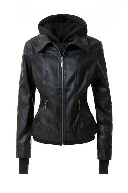 Women's Hooded PU Leather Jacket - Tigbul's Variety Fashion Shop