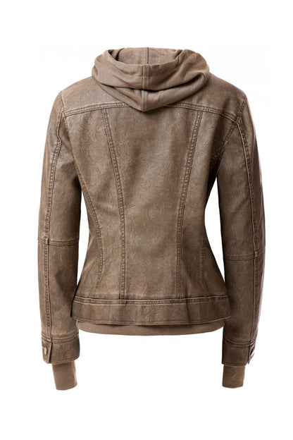 Women's Hooded PU Leather Jacket - Tigbul's Variety Fashion Shop