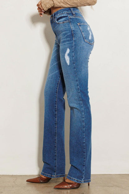 High Rise Subtle Distressed Straight Jeans - Tigbuls Variety Fashion